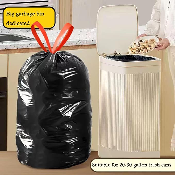 Large Black Trash Bags 20-21 Gallon Drawstring Garbage Bags,Measuring 28x 33.8 inches,Heavy Duty Plastic Garbage Bags for Household Kitchen Office Restaurant Thickened Stretchy (60 Count)