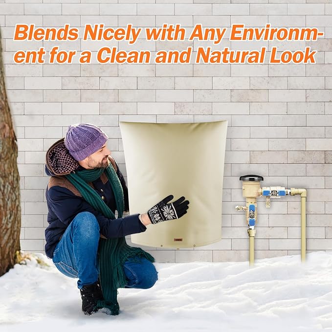 Backflow Preventer Pipe Insulation Cover (5°F) - Irrigation Sprinkler Valve Insulated Pouch - Water Well Pump Cover - Sturdy 5 Layers for Winter Freeze Protection, 26" W x 44" H, Beige