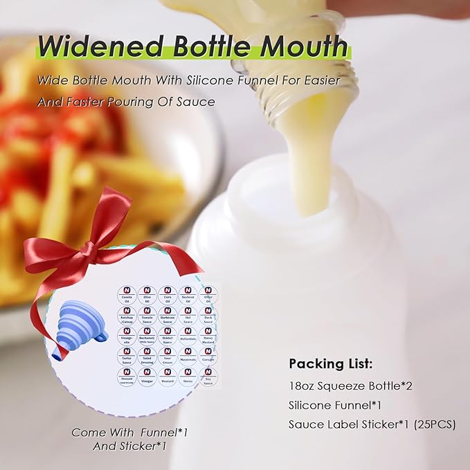 Condiment Squeeze Bottles for Ketchup Hot Sauce Liquids Oil with Caps for Condensed Milk and Mustard Salad Dispenser Clear Plastic Bottles Dressing Container LDPE