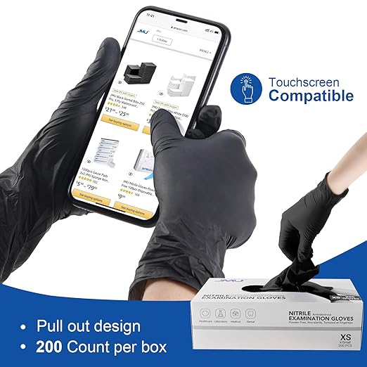 JMU Black Nitrile Gloves, 2000 Count, 3.5Mil XS Nitrile Gloves, Latex Free Powder Free