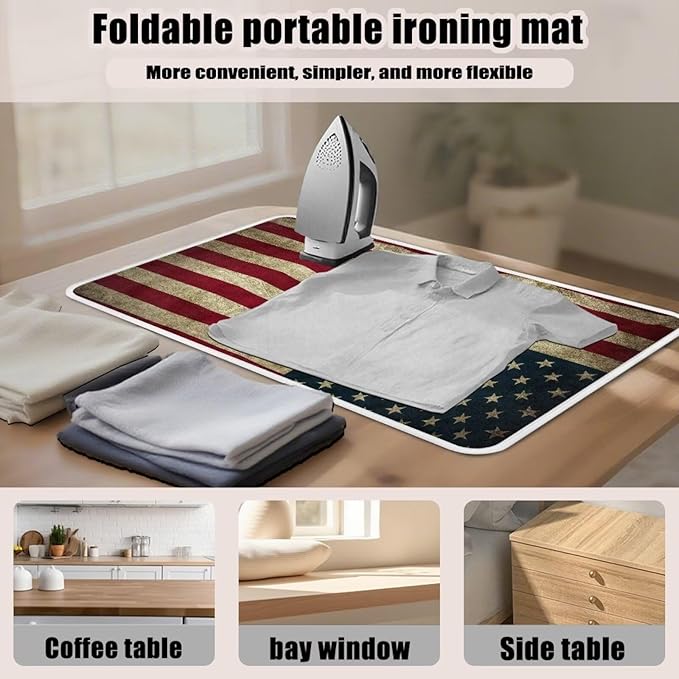 American Flag Ironing Mat Thickened Ironing Blanket Portable Heat Resistant Ironing Pad for Washer,Dryer,Table Top,Countertop,Small Ironing Board