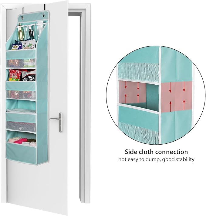 Univivi 5-Shelf Fabric Door Storage Over Door Hanging Organizer with 4 Large Pockets and 3 Small PVC Pockets Nursery Closet Cabinet Wall Mount Hanging Storage Organizers for Baby Nursery (Blue)