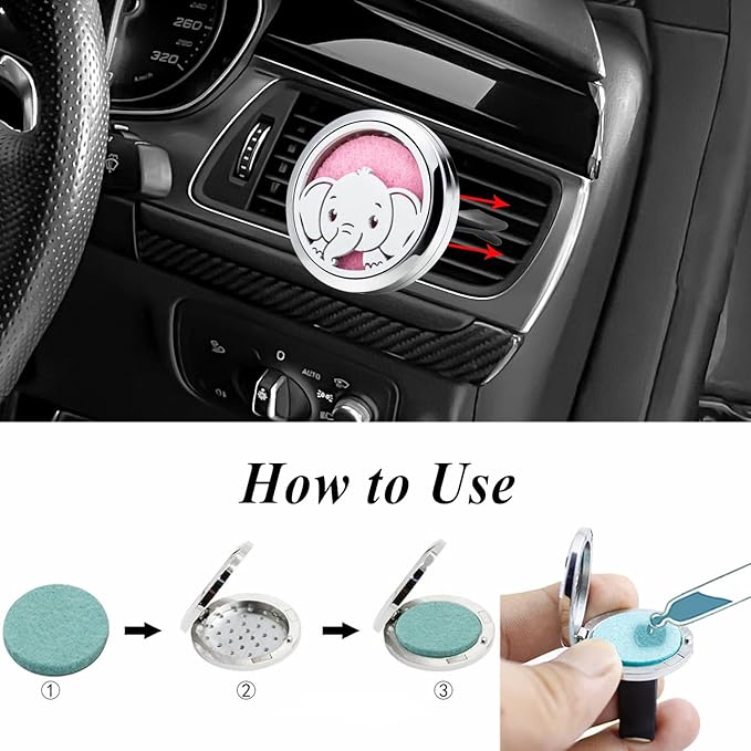 Car Diffuser Vent Clip 30mm Car Essential Oil Diffuser Vent Clips Aromatherapy Air Freshener with 10 Felt Pads Car Accessories Mother's Day for Women (Elephant Boy)