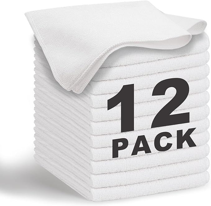 White Microfiber Cleaning Cloth 13"x13", Ultra Soft Absorbent Microfiber Cleaning Rags for Housekeeping Cleaning Supplies, Lint Free Reusable Cleaning Cloths for House Washable, Pack of 12