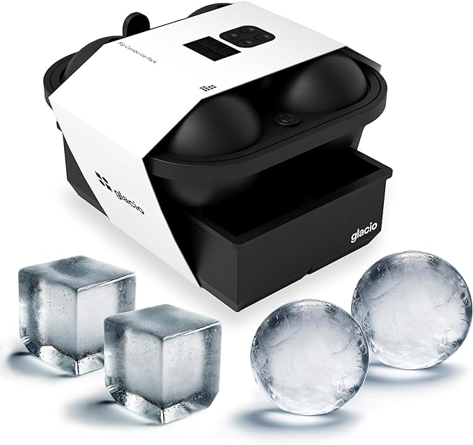 glacio Ball Ice Cube Tray and Big Ice Cube Molds for Whiskey, Slow-Melting, 100% Silicone, No-Plastic, Easy Release, Ideal for Gifting and Elevating Cocktails