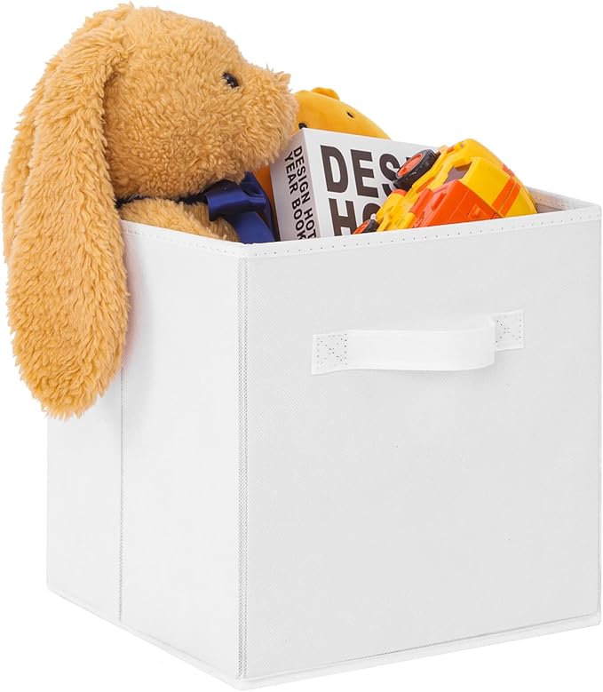 Stero Fabric Storage Bins 6 Pack Fun Colored Durable Storage Cubes with Handles Foldable Cube Baskets for Home, Kids Room, Closet and Toys Organization White