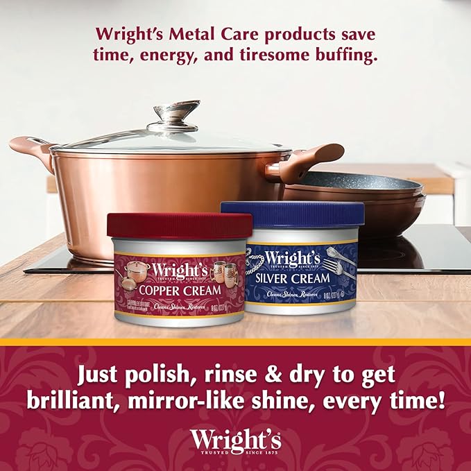 Wright's by Weiman Cream Copper and Brass Cleaner - Gently Cleans and Removes Tarnish without Scratching, Polishing Cloth Included