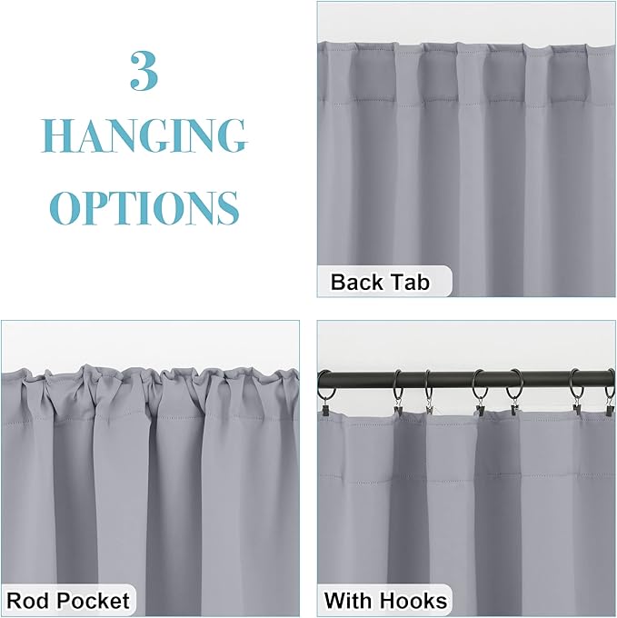 RYB HOME Small Window Curtains - Blackout Insualting Privacy Curtains for Kids Bedroom Kitchen Bathroom Basement Cafe Cabinet Tiers Drapes, 34 Width x 30 Length, 2 Panels, Silver Grey