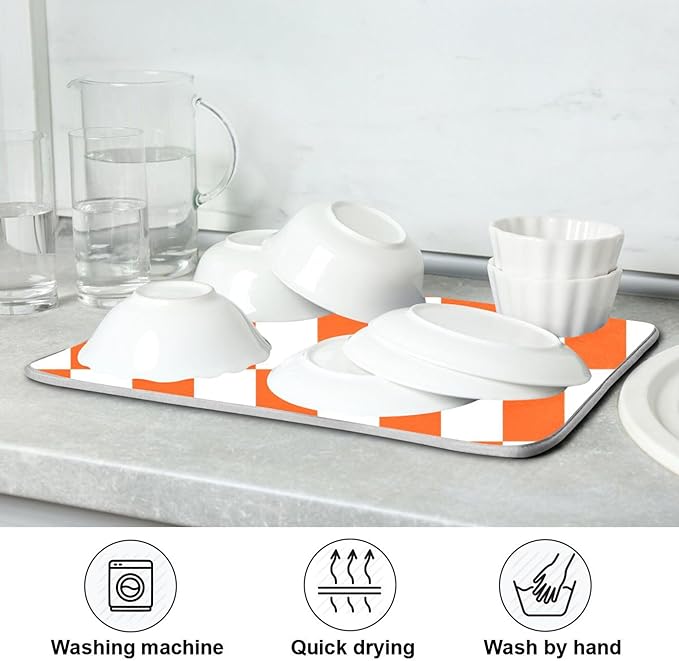 Burnt Orange Chessboard Dish Drying Mat for Kitchen Countertop 16x18 Plaid Checkered Rectangle Small Drying Mat Reusable Quick Dry Dish Sink Absorbent Mats Easy Clean Decorative Home Essentials