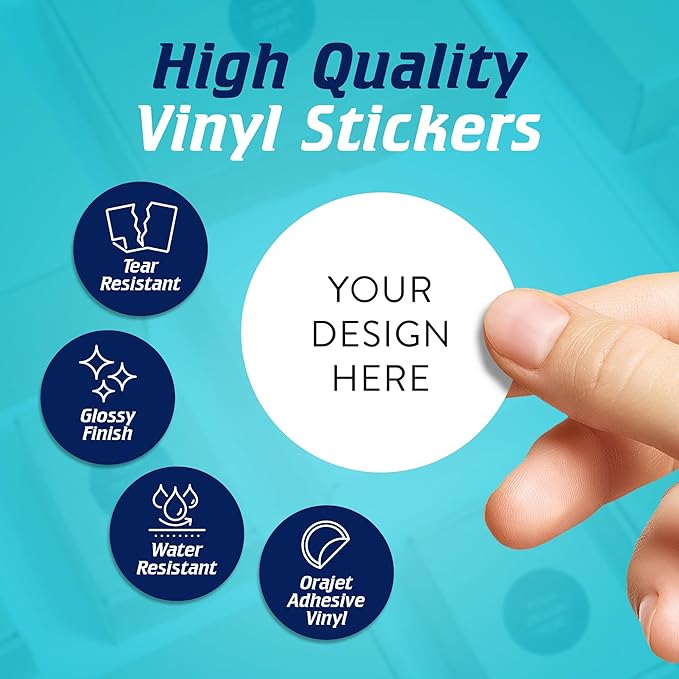 5-1000 Custom Vinyl Stickers - Upload Your own Image, Text, Design, Logo - Personalized Logo Labels for Handmade, Packaging, Bottle, Jars, Candle, Brand Stickers (White, 2x2)