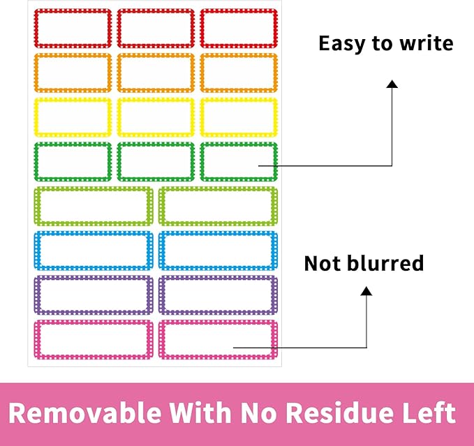 Removable Colored Labels Stickers, Self-Adhesive Rectangular Stickers Star Border Water/Oil/Tear Resistant for Storage/Classroom/Home (2 Size, 300 Labels)