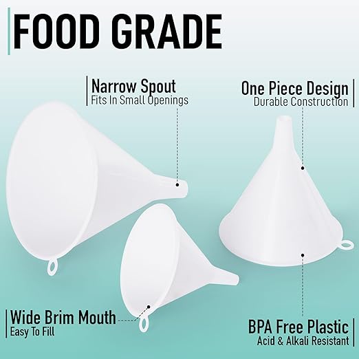 Zulay Kitchen 3-Piece Plastic Funnel Set - Large, Medium, and Small Kitchen Funnels Pouring Spout - for Filling Bottles Water Liquid, Protein Powder, Food Grade Cooking, Drink, Paint, Lotion, Kids