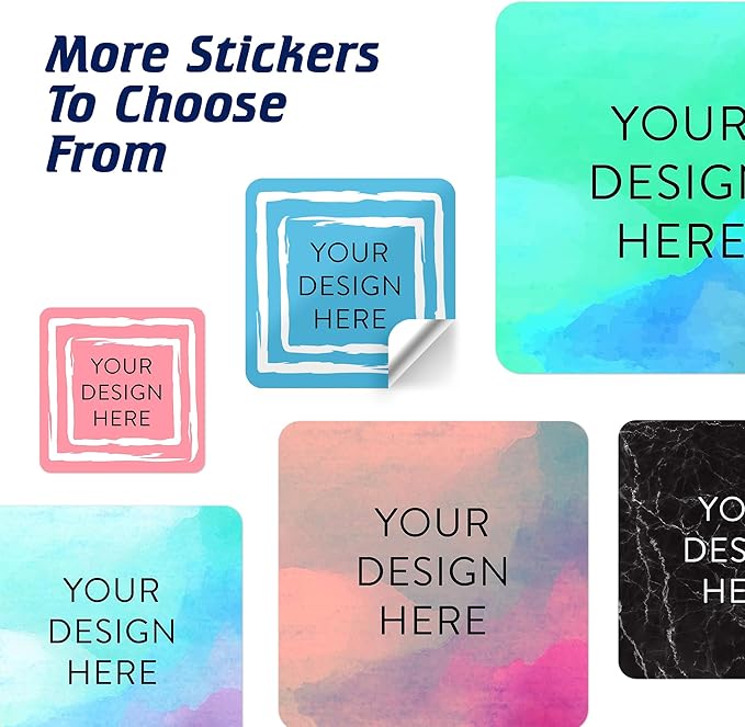 100 Custom Vinyl Stickers - Upload Your own Image, Text, Design, Logo - Personalized Logo Labels for Handmade, Packaging, Bottle, Jars, Candle, Brand Stickers (Blue Swirls, 1.5x1.5 Square)