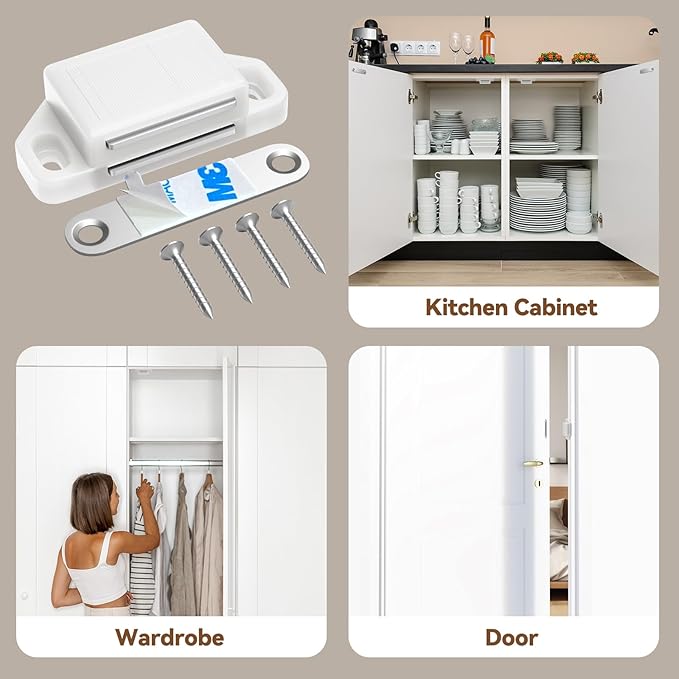 Cabinet Magnetic Catch Door Latch 30LB for Kitchen Drawer Magnets to Stay Closed Magnetic Catch Closet for Drawer（White 12 Pack）