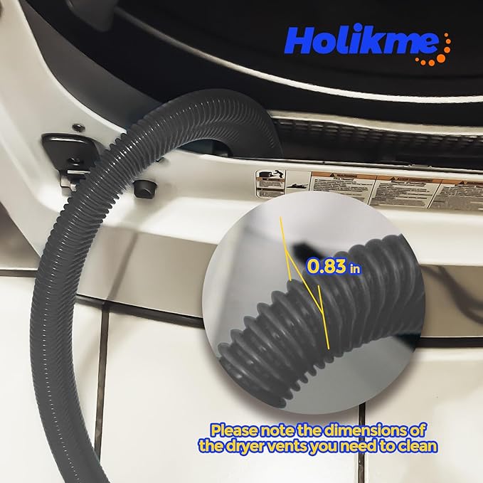 Holikme 2 Pieces Dryer Vent Cleaner Kit, Dryer Lint Vacuum Attachment and Flexible Dryer Lint Brush, Dryer Vent Vacuum Hose Attachment,Black