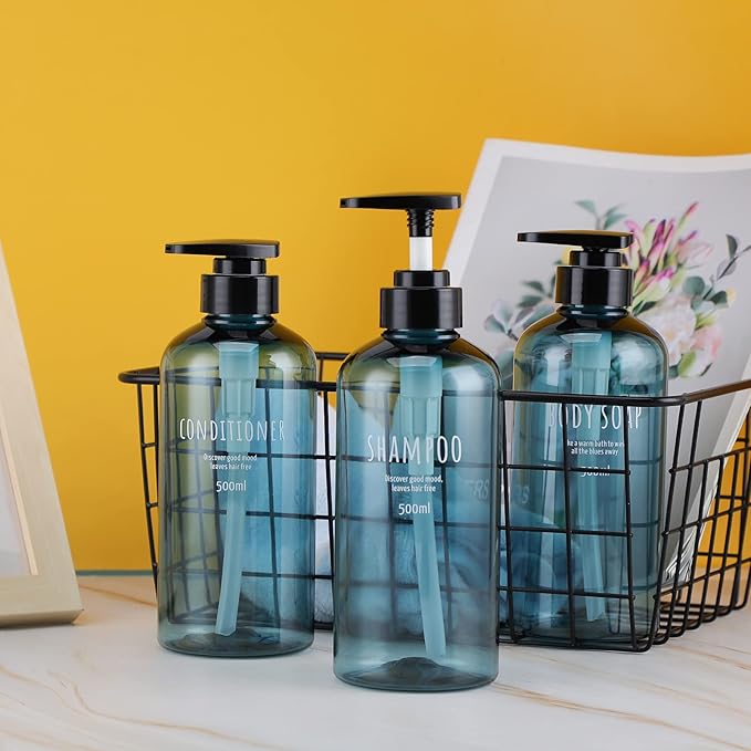 Segbeauty Shampoo Bottles with Pump, 16oz Empty Refillable Shower Bottle, 3 Pack 500ml Plastic Reusable Squeeze Lotion Dispenser for Shampoo and Conditioner Body Wash Liquid Soap Gel Bathroom Hotel