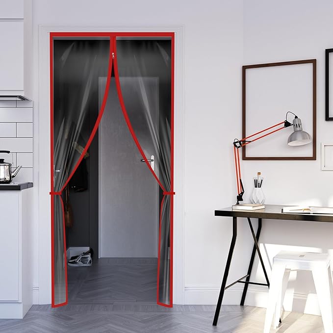 Amylove Zipper 60 x 102 Inch Dust Barrier Kit Red Edged Temporary Construction Door Barrier 5 x 8.5 ft Reusable Plastic Curtain Cover Containment Doorway Wall Screen Sheeting for Bathroom Hallway