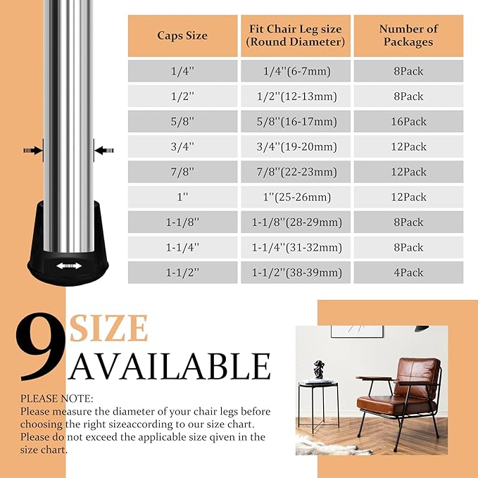 1" Round Rubber Chair Leg Tips Caps, Chair Leg Floor Protectors Furniture Legs Caps Non Slip Reduce Noise for Hardwood Floors (Black, 12 Pack)