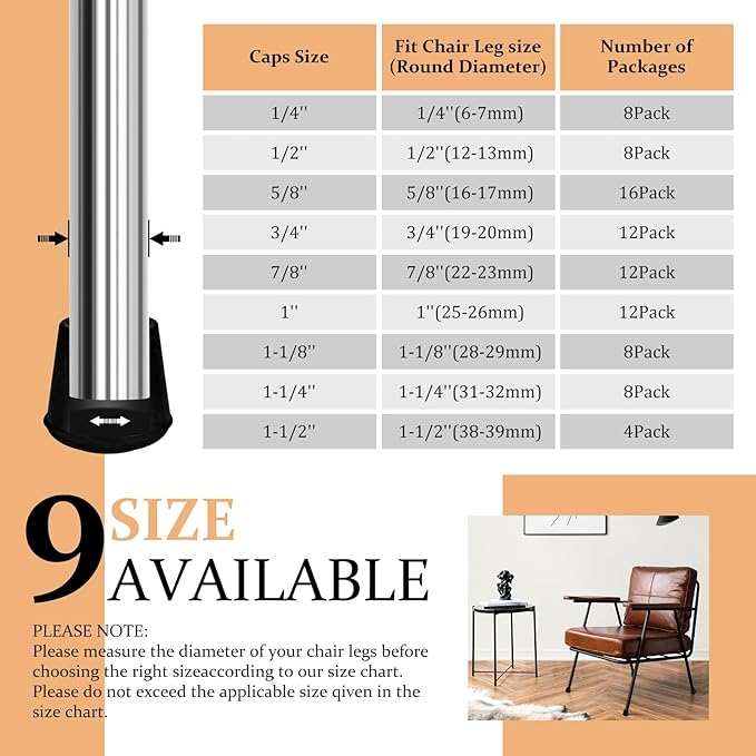 3/4" Round Rubber Chair Leg Tips Caps, Chair Leg Floor Protectors Furniture Legs Caps Non Slip Reduce Noise for Hardwood Floors (Black, 12 Pack)