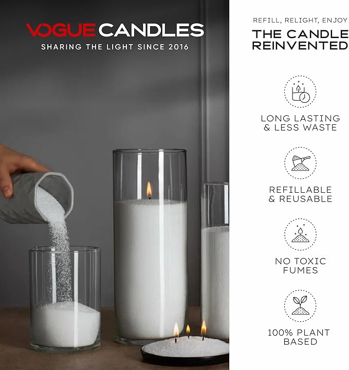 Vogue Candles 5LB Candle Sand with 50 Wicks | Bulk Refillable Plant-Based Granules for Custom Candle Making | Unscented, Clean Burn, Smoke-Free, Vegan Candle Refill Kit- White