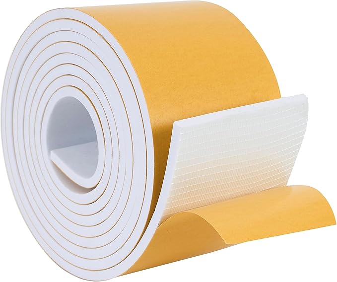 High Density Foam Weather Stripping Door Seal Strip Insulation Tape Roll for Insulating Door Frame, Window, Air Conditioner | Self Adhesive Sealing Weatherstrip (4 in x 1/4 in x 10 Ft, White)