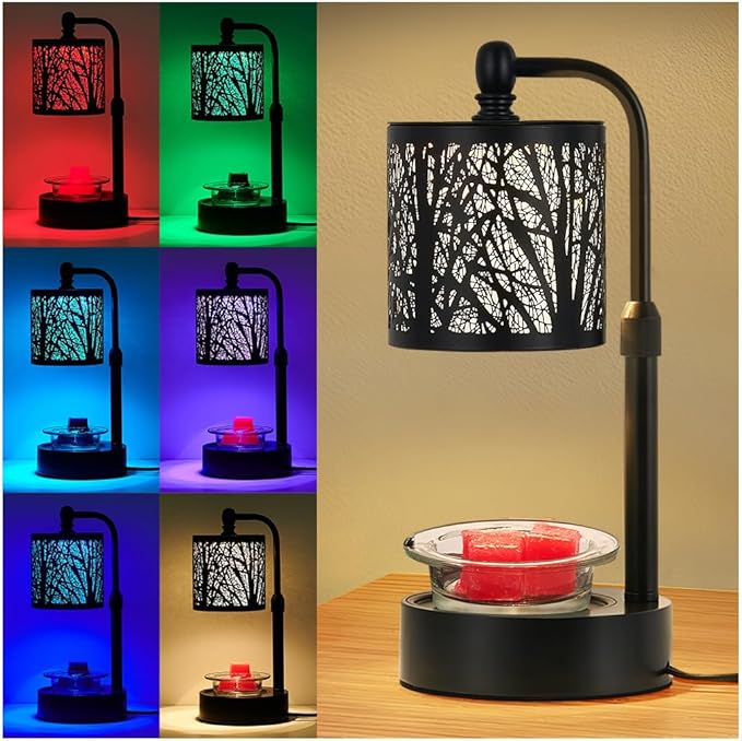 Tree ﻿Candle Warmer Lamp, LED Colors Changing Candle Warmer with Adjustable Height, Timer, Bedroom Living Room Home Decor Wax Melting Warmer for Jar Candles (Black)