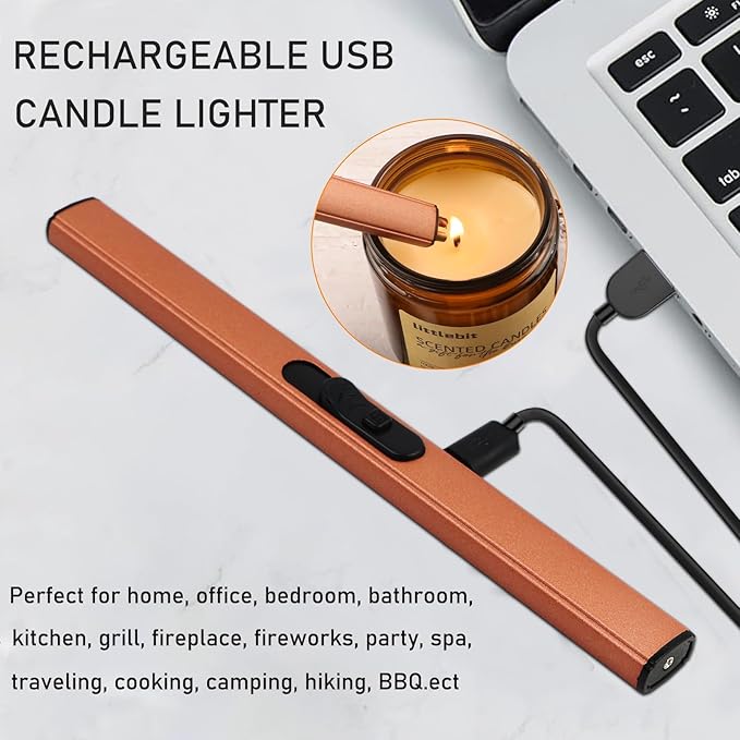 4 in 1 Elegant Candle Accessory Set, Rechargeable Lighter, Candle Wick Trimmer Cutter, Candle Snuffer & Candle Wick Dipper Candle Care Kit for Candle Aromatherapy Lover (Rose Golden)