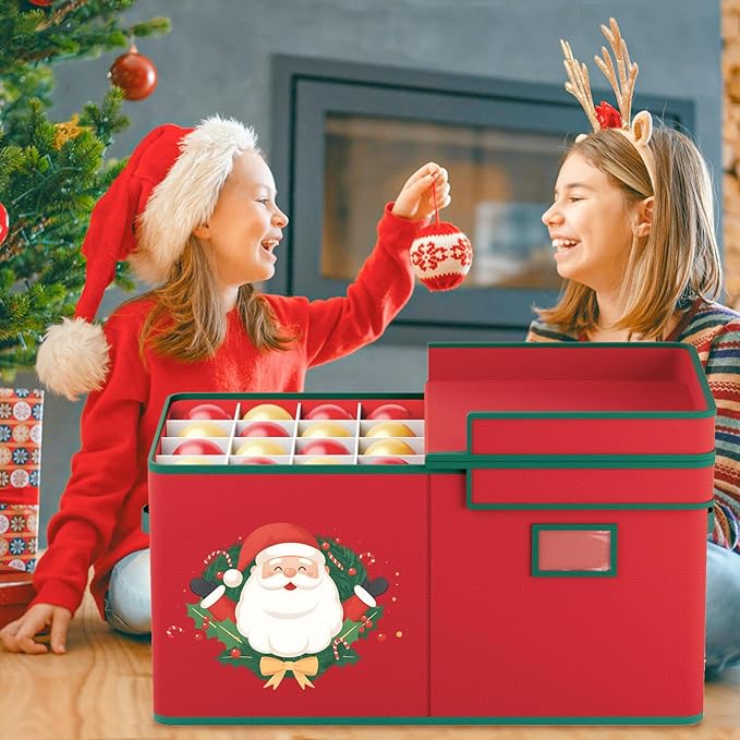 Christmas Ornament Storage Box Christmas Ornament Storage Organizer with Adjustable Divider 128 Ornaments 600D Oxford Fabric Christmas Storage Containers Holiday Ornament Storage Box