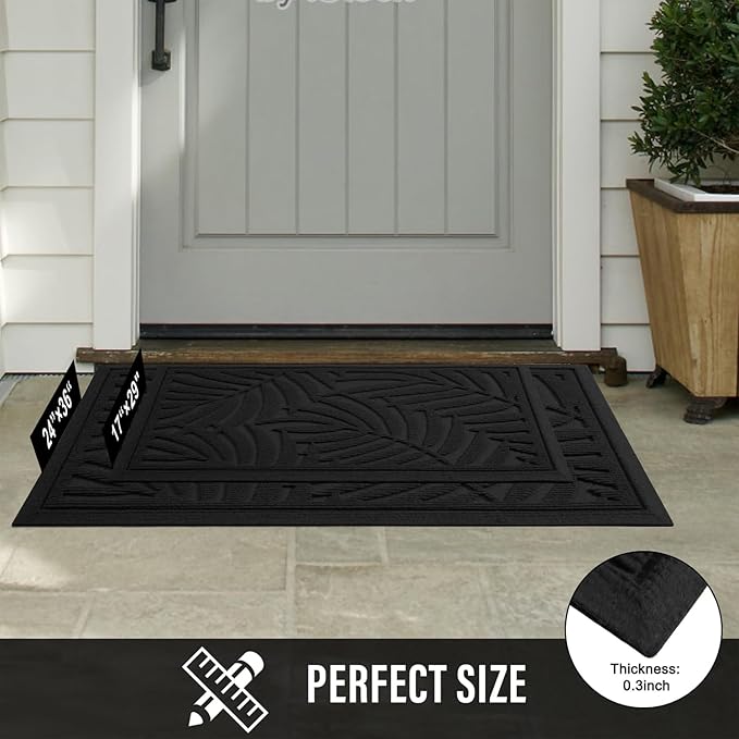 Front Door Mat, Absorbent Resist Dirt Welcome Door Mat Indoor Outdoor, Waterproof Doormat, Sturdy Non Slip Backing, Fade Resistant, Low Profile Entry Mat for Entryway, 36×24, Black