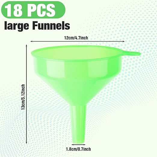 Honeydak 18 Pieces Multi-Purpose Plastic Funnels 4.7 Inch Wide Mouth Funnels for Filling Bottles, Jars, Containers Lab Use Oil Funnel for Gas, Car Oil, Lubricants and Fluids