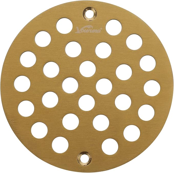 4-Inch Screw-in Shower Strainer Drain Cover Replacement Floor Strainer (Brushed Gold)