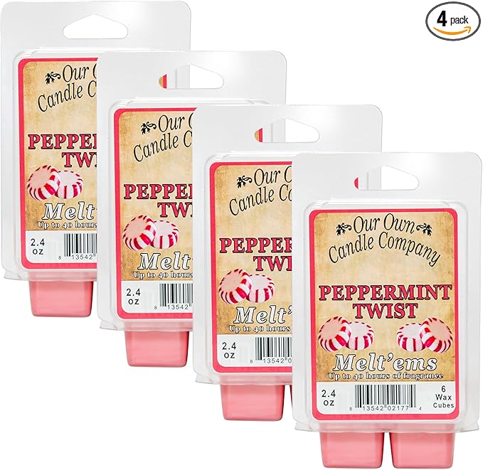 Our Own Candle Company Premium Wax Melt, Peppermint Twist Scent, Handmade in The USA, 24 Cubes (4 Pack, 9.6oz Total)