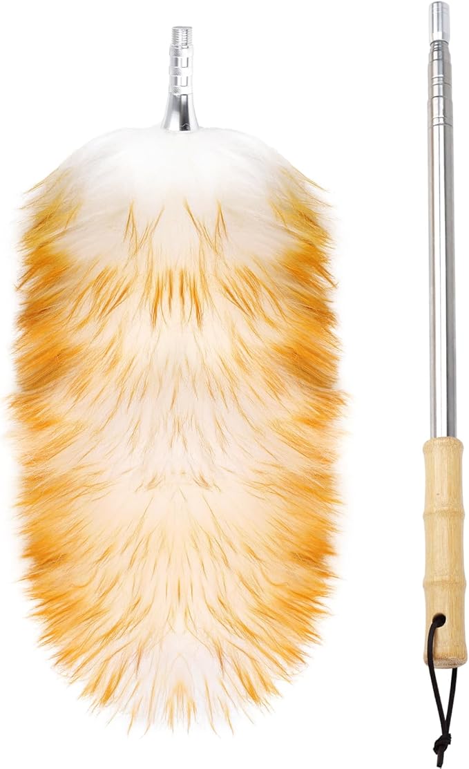 Feathers Duster,Long Telescoping Lambswool Dusters with Stainless Steel Extension Pole Up to 87.8" for Cleaning High Ceiling Fan, High Ceilings,Furniture,Hard to Reach Areas