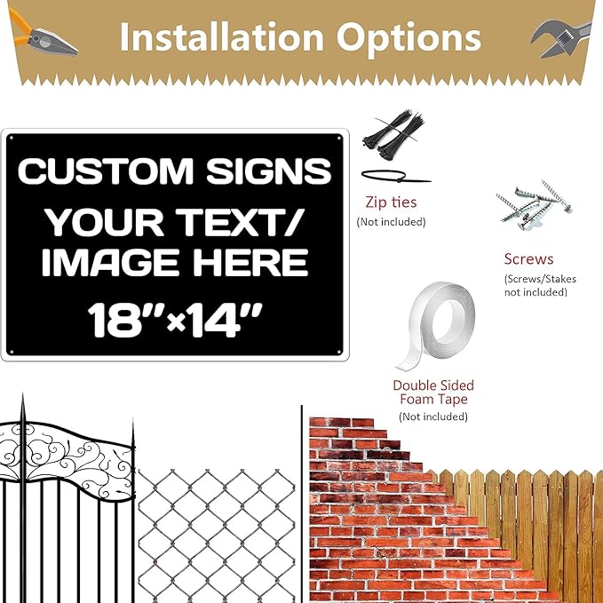 Custom Aluminum Weatherproof Metal Sign - 18 * 12Inch, Personalized Text & Picture, Black & White Traffic Regulation Horizontal Sign