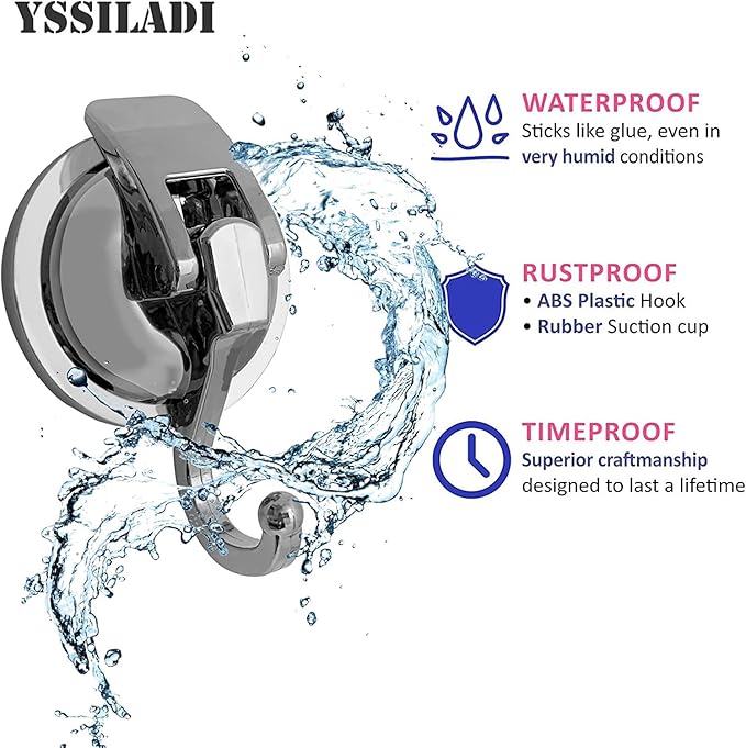 Heavy Duty Suction Cup Hooks for Shower, Bathroom Robe - Reusable, No Hole Punched, for Garland Decoration (Silver Grey, 2 Pack), XPG-TSX1