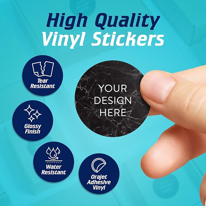 100 Custom Vinyl Stickers - Upload Your own Image, Text, Design, Logo - Personalized Logo Labels for Handmade, Packaging, Bottle, Jars, Candle, Brand Stickers (Black Marble, 1.5x1.5)
