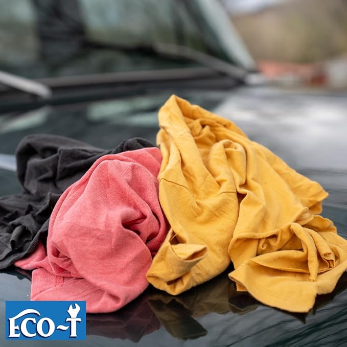 25 Lb Box Eco-T Mechanic Shop Rags - Colored T-Shirt Material, 100% Recycled, Eco-Friendly, High Absorbency, Low Lint, Low-Cost, Industrial Use Wiping Cloth
