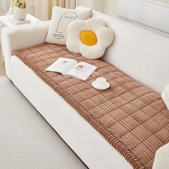 Couch Cover for Dogs Washable, Fuzzy Pet Couch Covers for 2 Cushion Sofa Pet Friendly, Non Slip Sofa Cover (Dark Brown, 23.6" x 47"/60 x 120cm)
