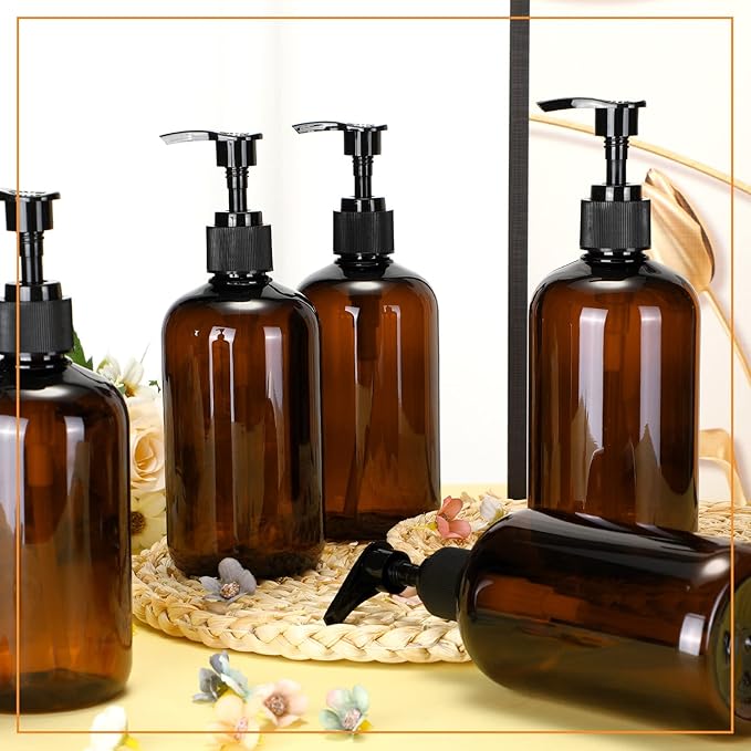 Tessco for you 12 Pack Amber Soap Dispenser Empty Plastic Pump Bottles Dispenser Refillable Shampoo Container for Hand Sanitizer Soap Lotion Body Wash Conditioner Bathroom Kitchen Travel(12 oz)