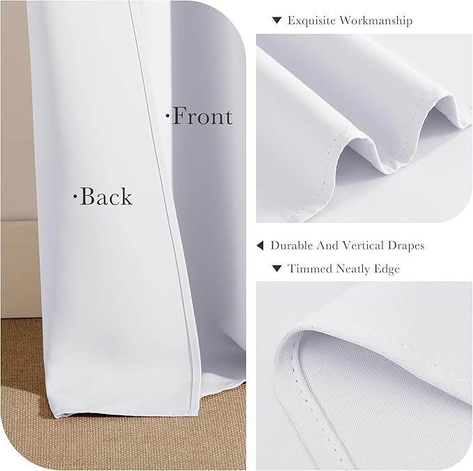 PONY DANCE Blackout Curtains for Bedroom 72 Inch Length 2 Panels Set, Privacy Thermal Insulated Room Darkening Grommet Drapes for Living Room Window, W34 x L72 Inch, Pure White