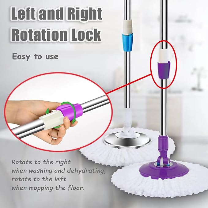 Extended Spin Mop Replacement Mop Handle, Upgraded 60-inch 360 Degrees Rotating Telescopic Replacement Mop Stick for Spin Mop Bucket Cleaning System Floor Cleaning (Plastic Disc, Green)