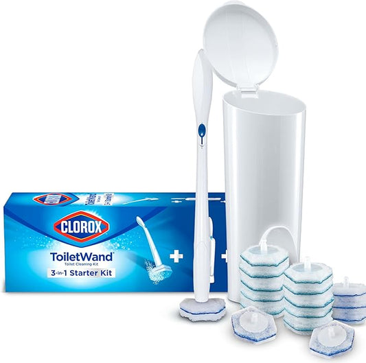 CLOROX ToiletWand Toilet Bowl Cleaner- Toilet Brush, Storage Caddy and 16 Disinfecting Refill Heads