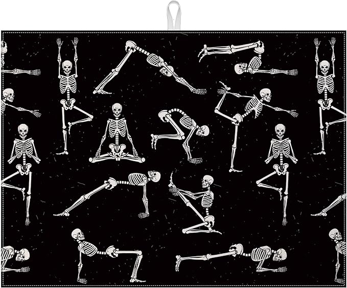 Funny Skull Yoga Dish Drying Mat for Kitchen Counter Microfiber Absorbent Dish Kitchen Drying Mat Draining Reusable Washable for Dishes/Utensils/Counterto