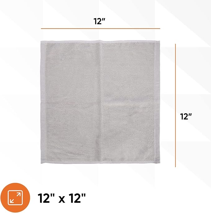 Superio Cotton Terry Washcloths Grey Towels 100% Cotton Cleaning Cloth 16" Rags Wash Clothes for Body and Face, Spa Towels, Multi Purpose (24, 12"x12")