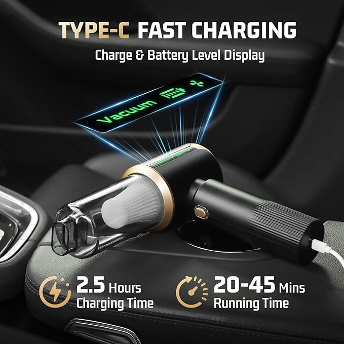 Car Handheld Vacuum Cordless: Car Vacuum Cleaner with 16000Pa Ultra-Strong Suction, Brushless Motor & HEPA Filter - Lightweight Design for Drivers and Office Workers- Matte Black