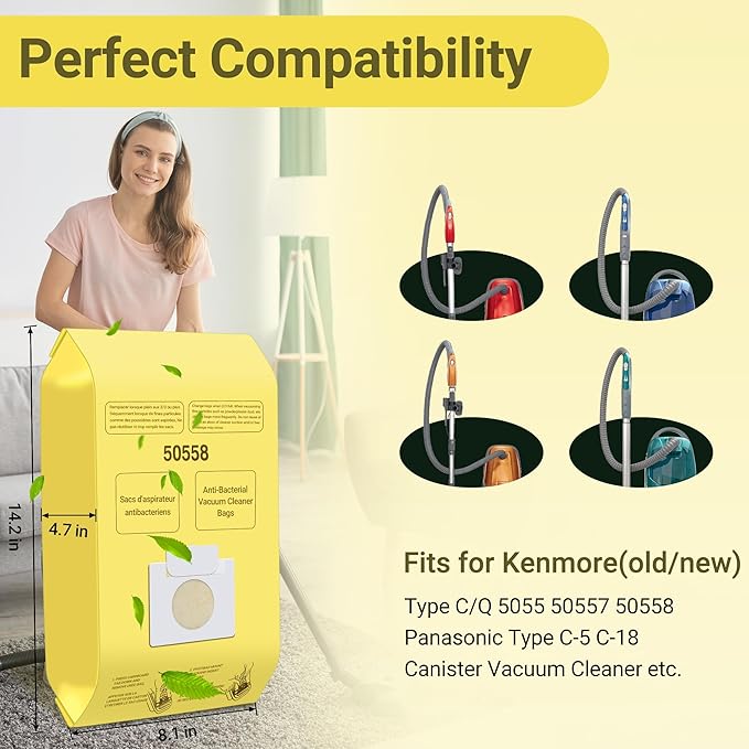 50558 Vacuum Cleaner Bags Replacement for Kenmore Canister Type C/Q 5055, 50555, 50557, 50558 and Pana·sonic Type C-5, C-18, 200 Series, 400 Series, 600 Series, 800 Seires Vacuum - 30 Pack