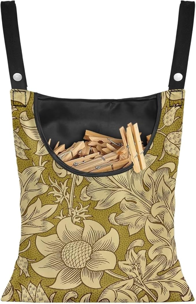 William Morris Works Print Clothespin Holder with Large Opening 14.5"x12" - Multipurpose Outdoor Storage Bag - Durable Polyester Construction with Double Stitched Seams Laundry Centers