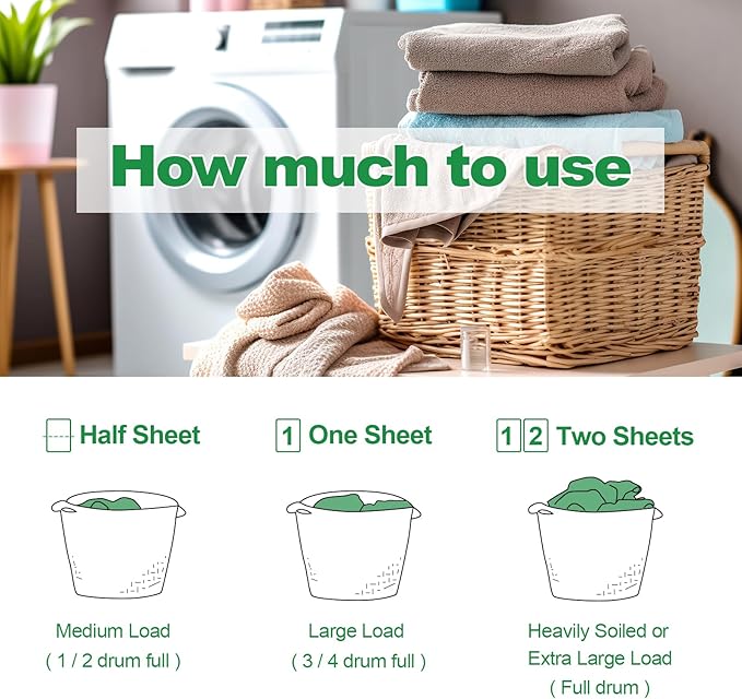 Laundry Detergent Sheet, Eco-Friendly & Hypoallergenic Wash Strips, Natural Ingredients, Ultra-Concentrated, Travel-Ready, No Plastic Jug- Fresh Scent, (240 Loads) 120 Sheets
