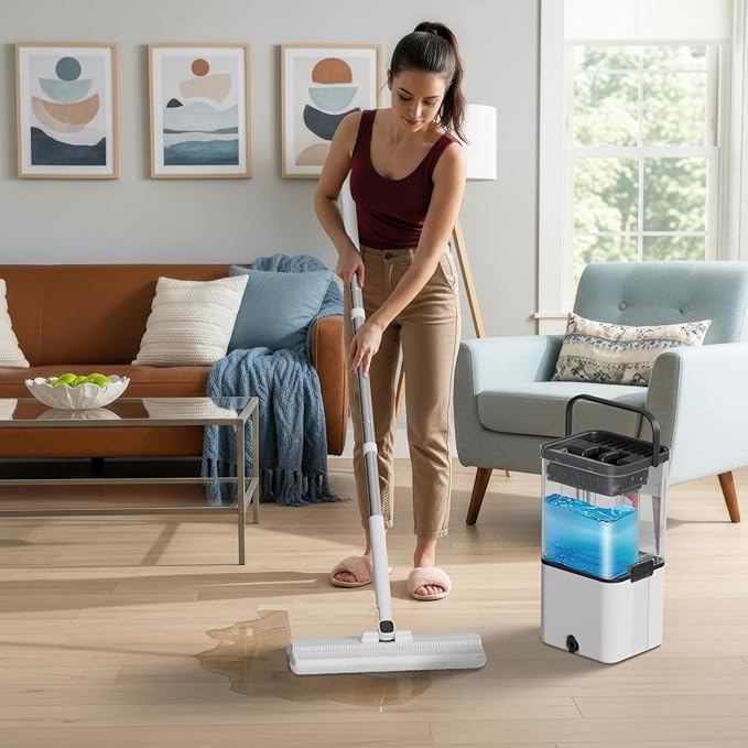 Mop and Bucket Set,Midyb Flat Mops and Bucket System with 2 Microfiber Pads,Mop and Bucket with Wringer Set,Automatic Separates Dirty and Clean Water,Wet and Dry Use Mops for Floor Cleaning