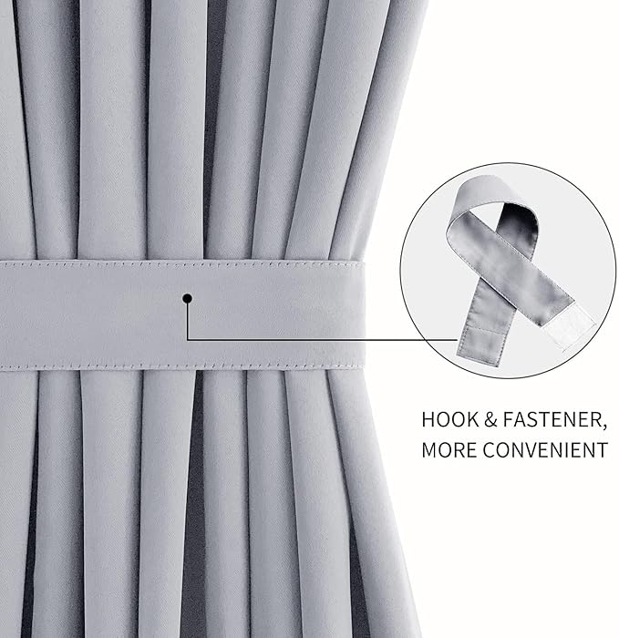 DWCN French Door Curtains – Rod Pocket Thermal Blackout Curtain for Doors with Glass Window, Kitchen and Patio Doors for Privacy, 25 X 80 Inches Long, 1 Curtain Panel with Tieback, Silver Grey
